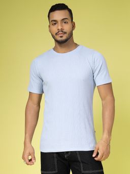 RIGO - Men Light Blue Rib Textured T-Shirt
