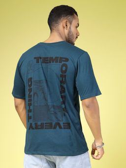 RIGO - Men Teal Printed Jersey Oversized T-Shirt