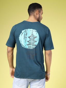 RIGO - Men Teal Jersey Oversized Printed T-Shirt