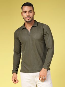 RIGO - Men Army Green Solid T-Shirt