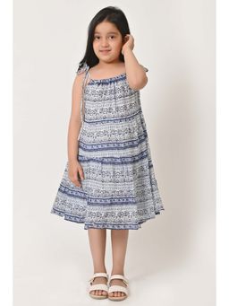 Cloth Bites - Girls Casual Cotton Silk Midi Dress - Blue