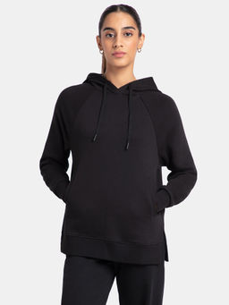 Jockey - U107 Women Super Combed Cotton Rich Raglan Sleeve Hoodie Sweatshirt - Black