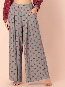 Indya - Mint Boota Pleated Palazzo Pants