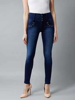 DOLCE CRUDO - Navy Blue Solid Jeans