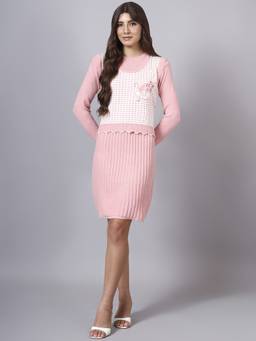 MODKLINE WITH MK - Women’S Light Pink Knit Dress with Detachable Flower Front Vest