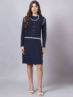 MODKLINE WITH MK - Women’S Blue Knit Dress with Detachable Flower Front Vest