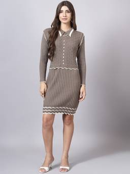 MODKLINE WITH MK - Women’S Grey Knit Dress with Detachable Flower Front Vest