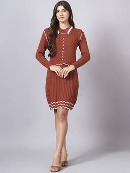 MODKLINE WITH MK - Women’S Rust Knit Dress with Detachable Flower Front Vest