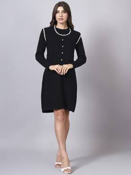 MODKLINE WITH MK - Women’S Black Knit Dress with Detachable Flower Front Vest
