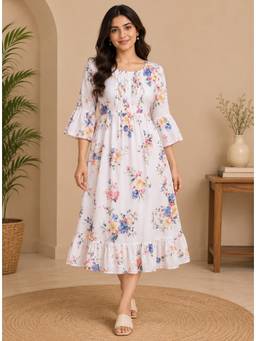 SILSELAH - The White Floral Print Dress