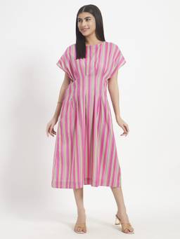 SHEWEST - Women'S Pink Stripes Printed Dress