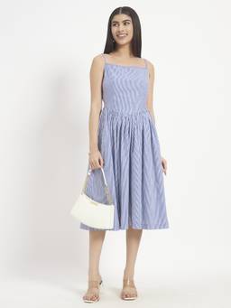 SHEWEST - Women'S Blue Stripes Regular Fit Mini Dress