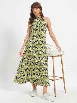 SHEWEST - Women'S Green Halter Neck Dress
