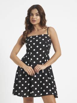 SHEWEST - Women'S Black Polka Dot Regular Fit Dress