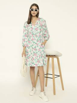 SHEWEST - Women'S Multi-Color Tropical Floral Printed Knee Length Dress