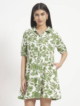 SHEWEST - Women'S Green Printed Regular Fit Mini Dress