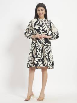 SHEWEST - Women'S Black Printed Regular Fit Mini Dress
