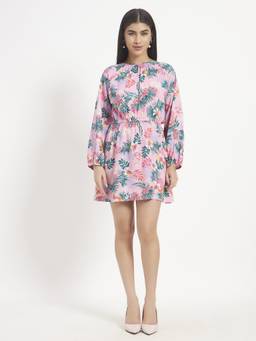 SHEWEST - Women'S Pink Printed Regular Fit Mini Dress