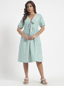 SHEWEST - Women'S Blue Striped Regular Fit Dress
