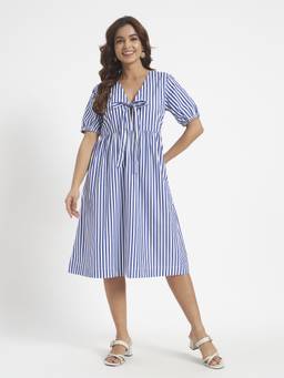 SHEWEST - Women'S Green Striped Regular Fit Dress