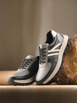 EGOSS - Men Grey Casual Leather Sneakers