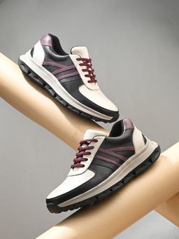 EGOSS - Men Off White Casual Leather Sneakers