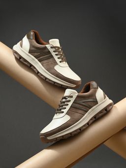 EGOSS - Men Brown Casual Leather Sneakers