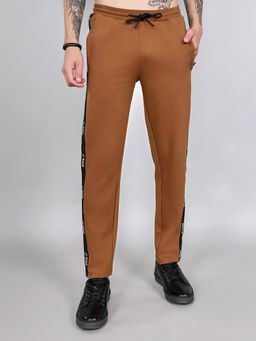 Rock.it - Men Tan Mid Waist Regular Fit Solid Trackpant