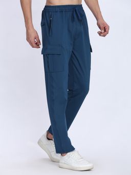 Dpassion - Men Blue Mid Waist Regular Fit Solid Trackpant