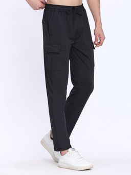 Dpassion - Men Black Mid Waist Regular Fit Solid Trackpant