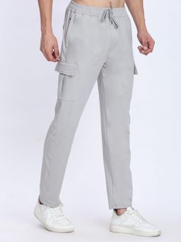 Dpassion - Men Grey Mid Waist Regular Fit Solid Trackpant