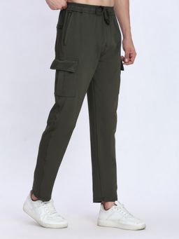 Dpassion - Men Olive Mid Waist Regular Fit Solid Trackpant