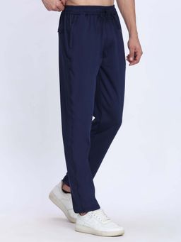 Dpassion - Men Navy Blue Mid Waist Regular Fit Solid Trackpant