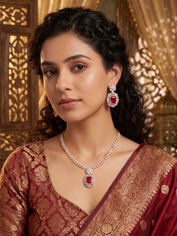 Nuyug - Ruby Glow American Diamond Jewellery Set