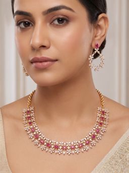 Nuyug - American Diamond Ruby Bloom Jewellery Set