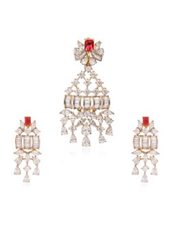 Nuyug - American Diamond Ruby Cascade Jewellery set