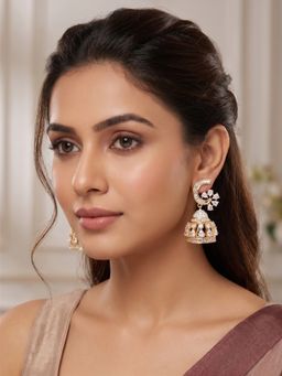 Nuyug - Crescent American Diamond Jhumka Earrings