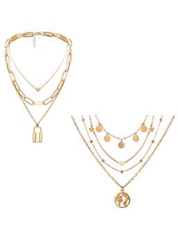 Jewels Galaxy - Jewellery For Women Gold-Plated Layered Necklace (Set of 2)