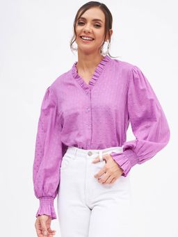 Kibo - Women Purple Cotton Long Sleeves Self Design Top
