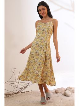 Aurelia - Womens Yellow Floral Printed A-Line Dress