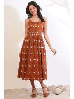 Aurelia - Womens Brown Woven Yarn Dyed Dress