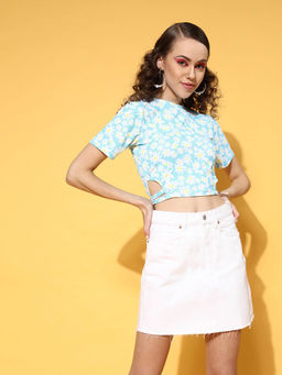 AAREIN - Women Stunning Blue Floral Baby Crop Top