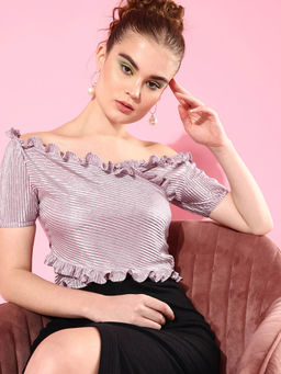AAREIN - Elegant Lavender Self Design Metallic Crop Top