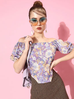 AAREIN - Elegant Lavender Floral Corset Crop Top