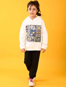 ANTHRILO - White Lemon Vibes Fleece Girls Hoodie with Joggers (Set of 2)