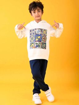 ANTHRILO - White Lemon Vibes Fleece Hoodie with Joggers (Set of 2)