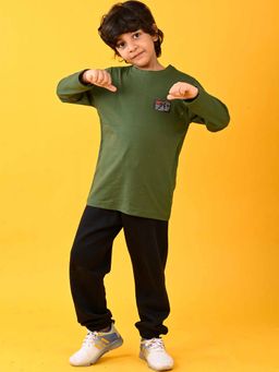 ANTHRILO - Basketball Olive Full Sleeves T-Shirt with Joggers (Set of 2)