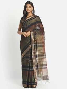 Fabindia - Black Cotton Silk Maheshwari Woven Saree without Blouse