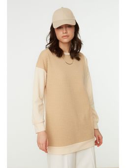 Trendyol - Womens Beige Colorblock Sweatshirt