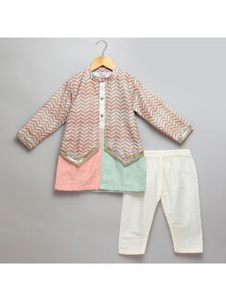 The Little Tales - Multi-Color Kurta With Pyjama and Attached Print Panel (Set of 2)